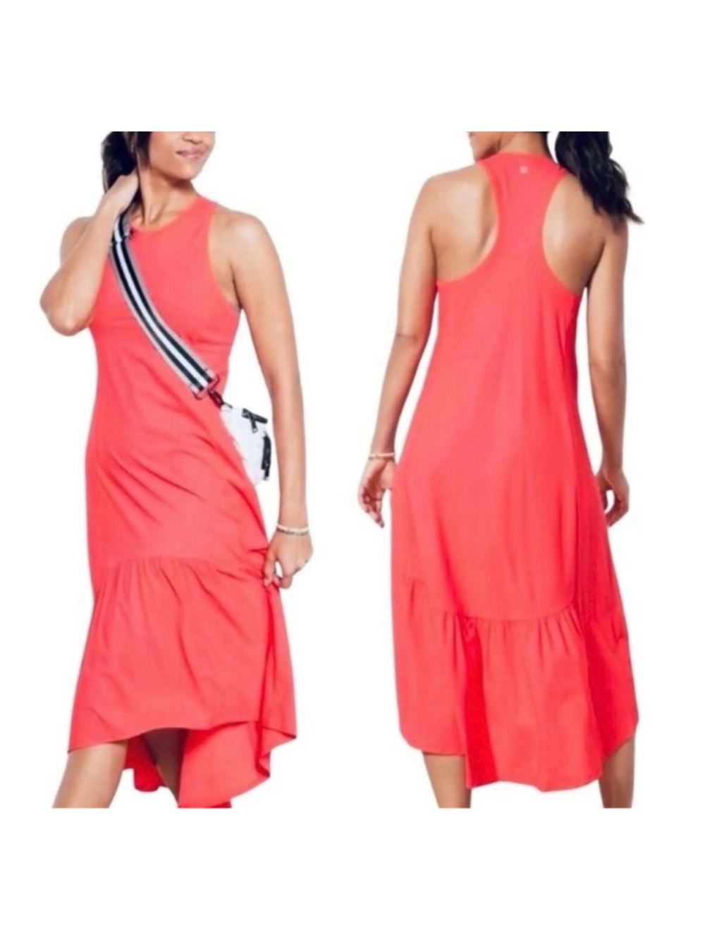 Sweaty Betty Explorer Ace Midi Dress Coral Red US 6 Asymmetric High-Low